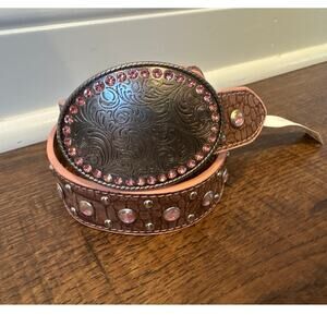 Kids Girls Western Belt Brown Pink Belt Embellished Rhinestone Cowgirl S/M